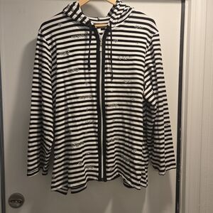 Avenue Black and White Striped Zip-Up
